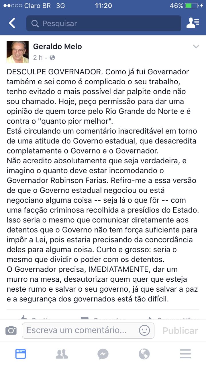 Geraldo Melo desabafo