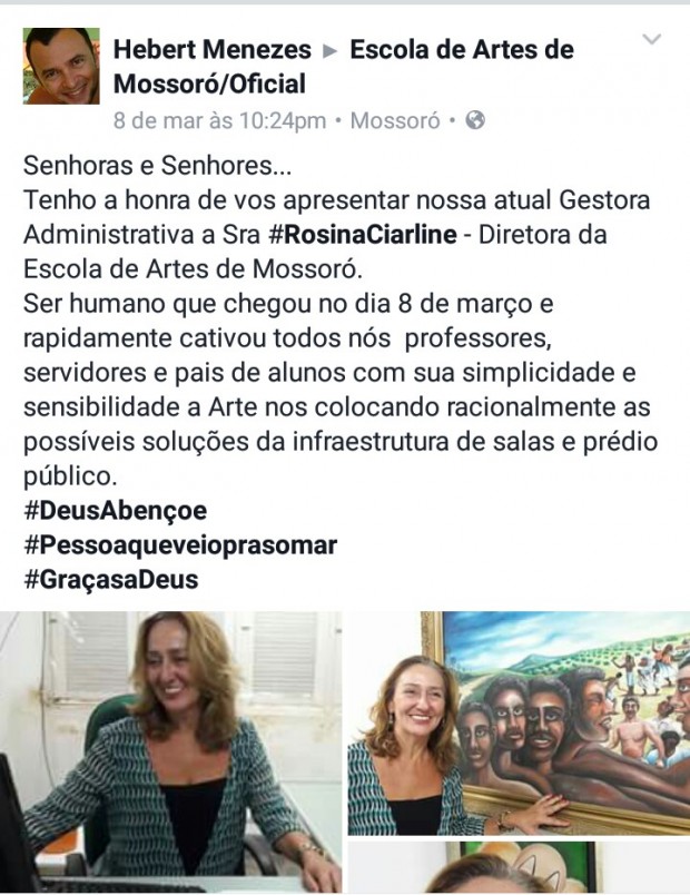 Rosina-Ciarlini-irmão-de-Rosalba-Ciarlini-posa-como-diretora-da-Escola-de-Artes-dia-8-de-Março-de-2017-e1489444584641